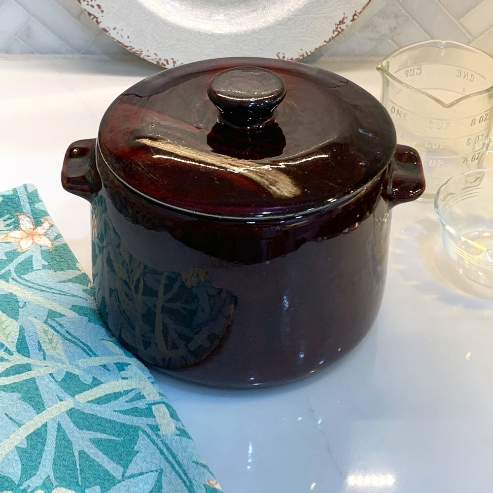 West Bend Vintage Glazed Bean Crock Pot with Lid, 1950s